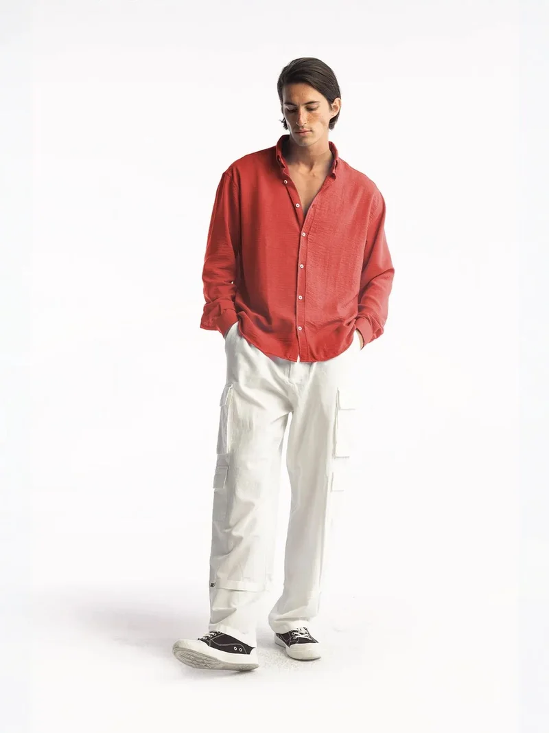 جيستو GIESTO Oversized Button-Up Long Sleeve Shirt